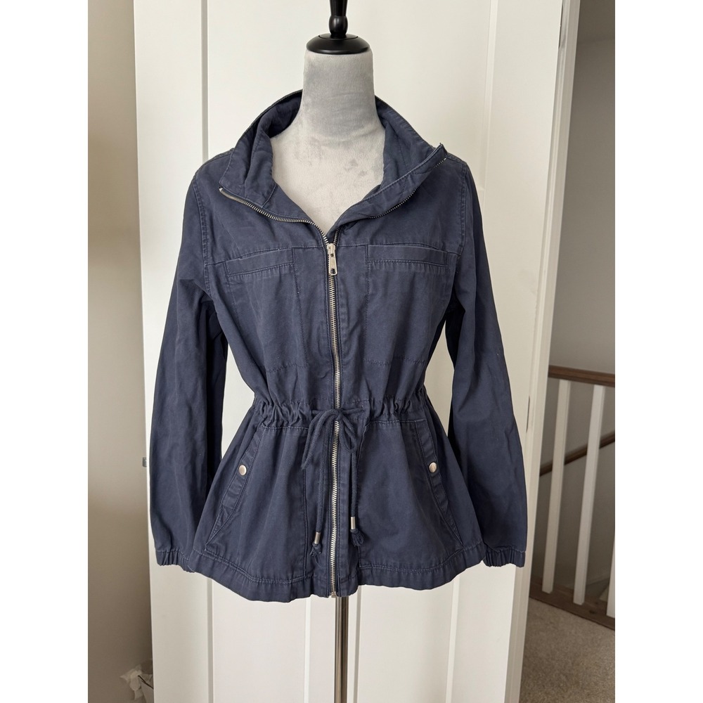 Old Navy Womens Large Navy Blue Cotton Utility Field Jacket Zip Up Drawstring L